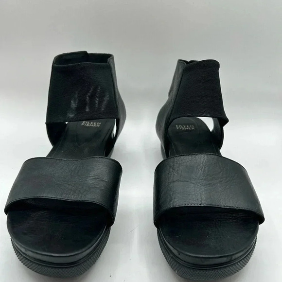 Eileen Fisher ✨ Spree Sport Platform Black Leather Ankle Strap Sandals ✨ Size 9 - Picture 3 of 9